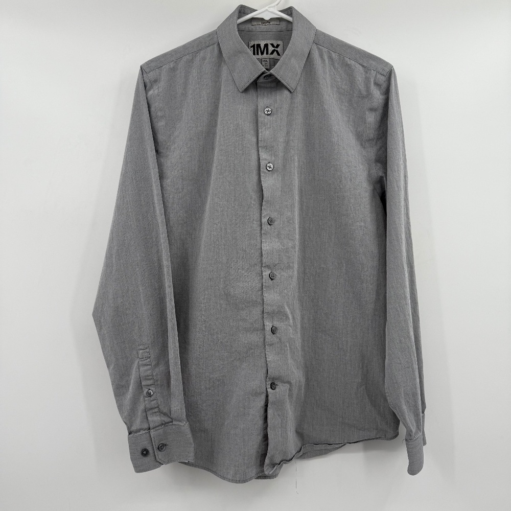 Express 1MX Shirt Men Medium Gray Long Sleeve Button Up Office Minimalist Sleek